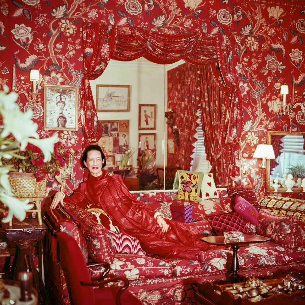 Diana Vreeland, Editor of Vogue featured in Architectural Digest, 1975 by Billy Baldwin